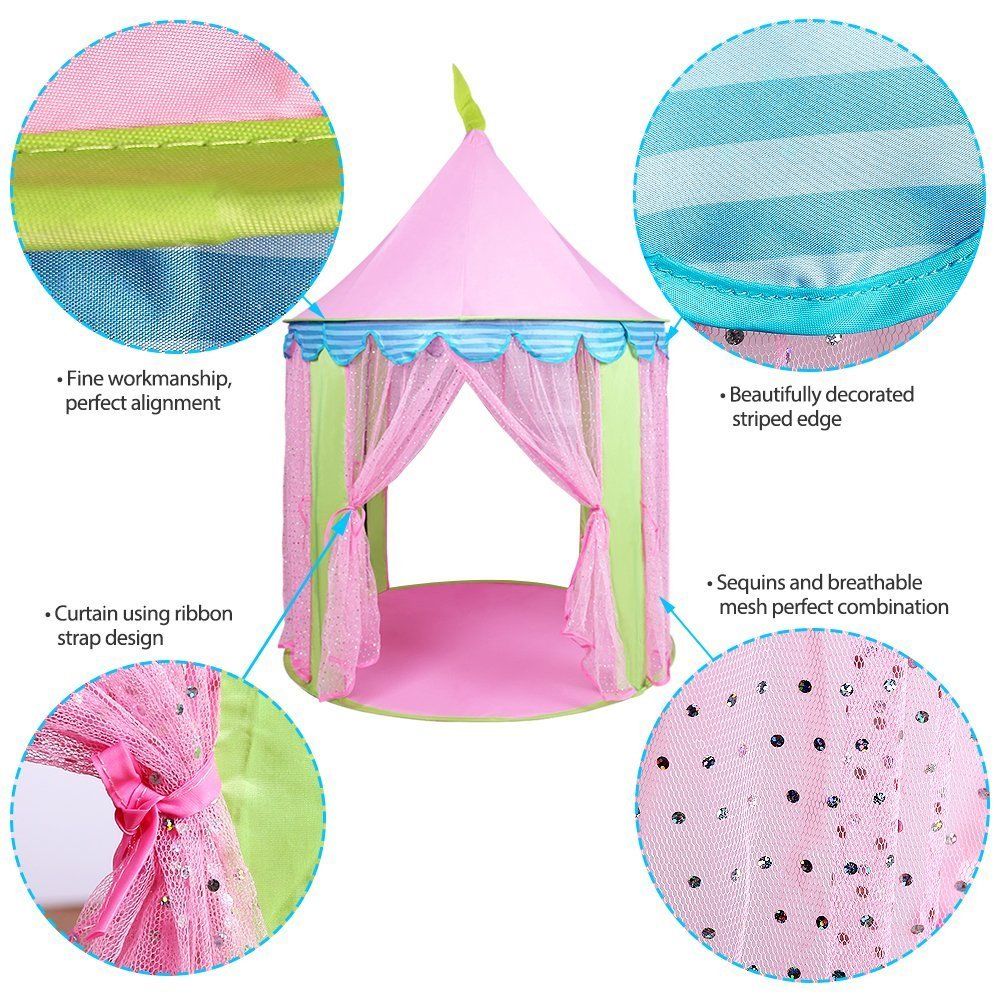 Girls Princess Castle Play Tent Fairy Castle Tent Cute Playhouse Children Kids Outdoor Toys 1X1.35M Dome Toy Tents Pink