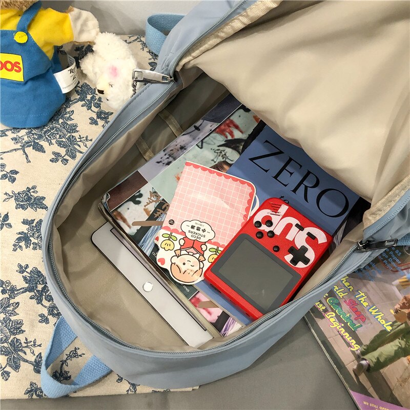 Nylon Mode Rugzak Voor Vrouwen Effen Kleur Eenvoudige Rugzak Preppy Stijl Rugzak Tieners Meisjes Grote Capaciteit Schooltas Pak