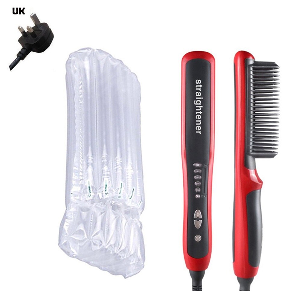 Cepillo alisador de cerámica antiestático peine plancha de pelo Pro LCD calentamiento eléctrico iónico rápido alisador de pelo seguro: Red no box UK PLUG