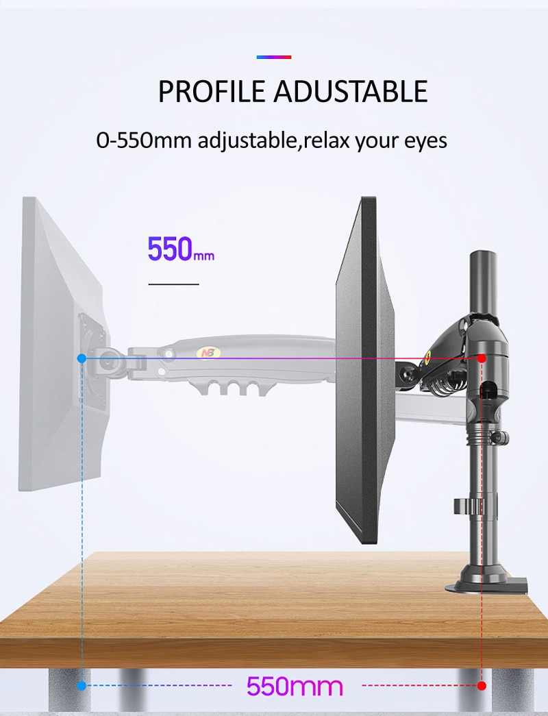 NB H80 17&quot;-27&quot; Gas spring monitor Desktop stand 2-9kg with column Flexi tv table Mount 360 rotate support Lcd bracket clamp hole