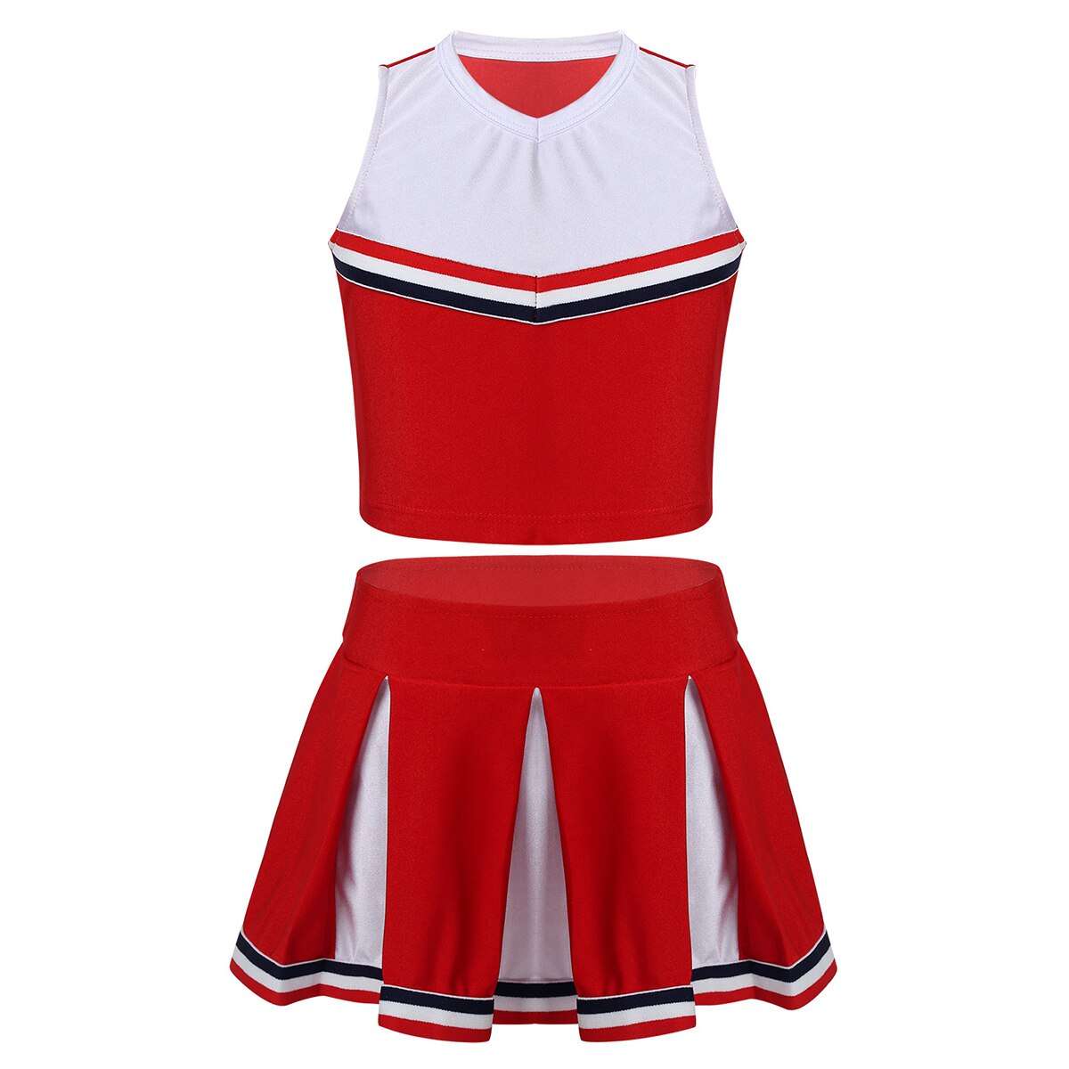 Kids Meisjes Cheerleader Kostuum Cheerleading Dans Outfit Mouwloze Crop Top Met Geplooide Rok Set Voor School Stage Performance