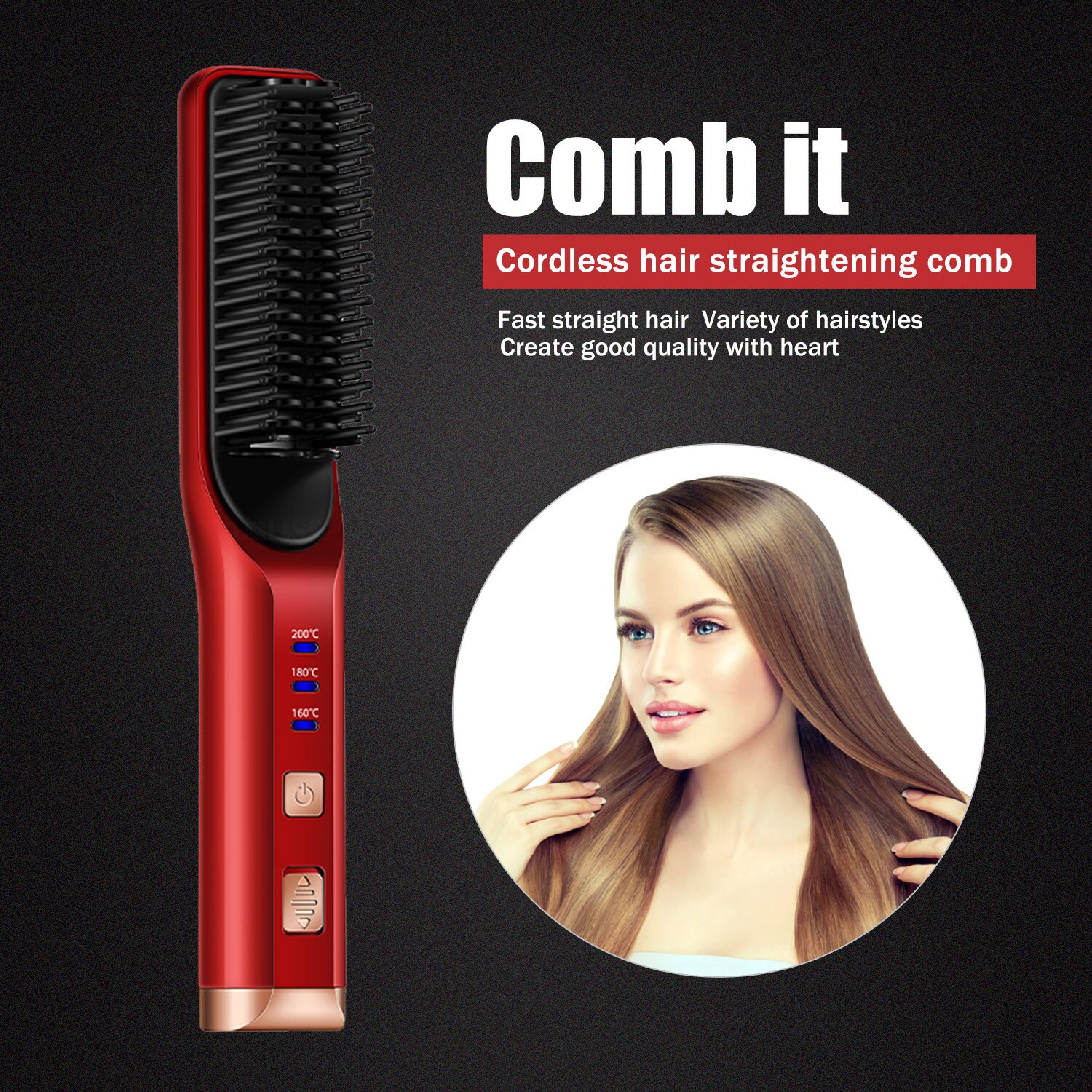 Brosse à cheveux sans fil, lisseur, batterie 4000mAh, peigne chauffant, température réglable, outils de coiffure