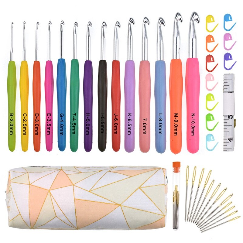 38 Stuks Extra Lange Haaknaalden Kit 14 Maten Ergonomische Grip Haaknaalden En Breinaalden Set Met Opbergtas: O