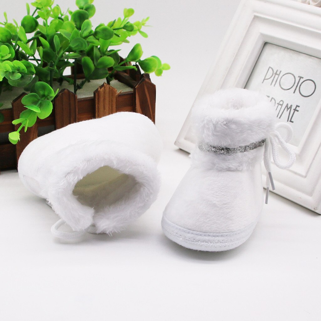 Winter laarzen meisjes warmte kinderen winter schoenen pluche gevoerd baby enkellaarsjes sneeuw laarzen anti-slip laarzen peuter schoenen slip-on laarzen Wit B EU21 =Etiket 22