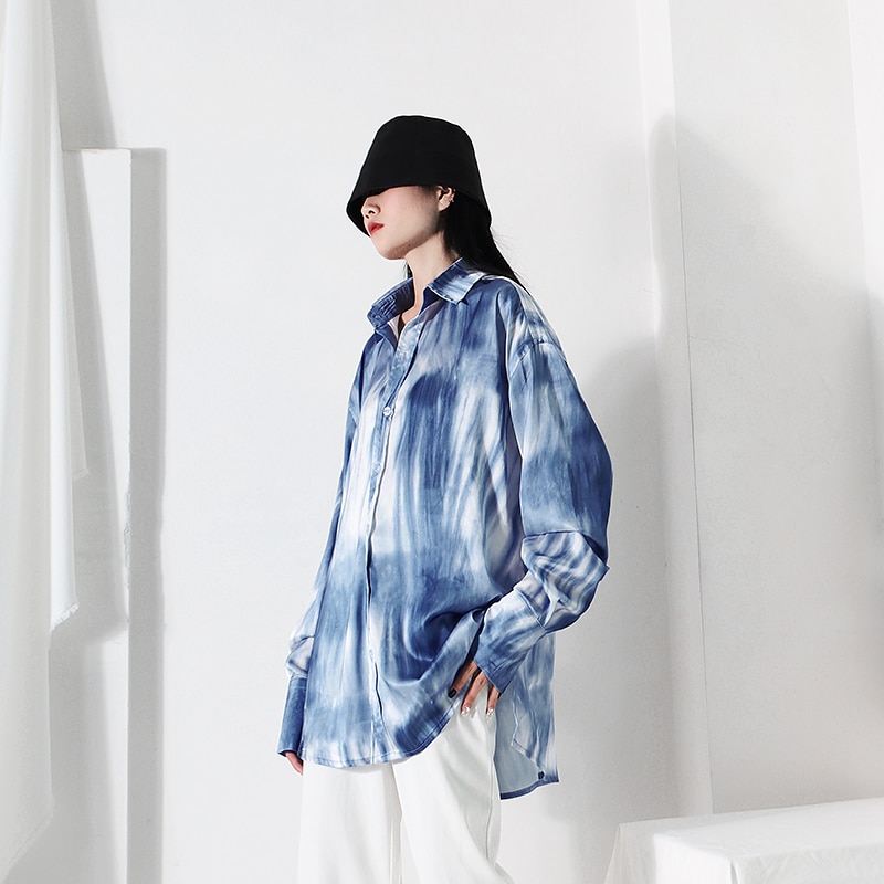 Blusa con estampado xitao para mujer, de un solo pecho, estilo irregular, estilo étnico, suelta, zyq 4031