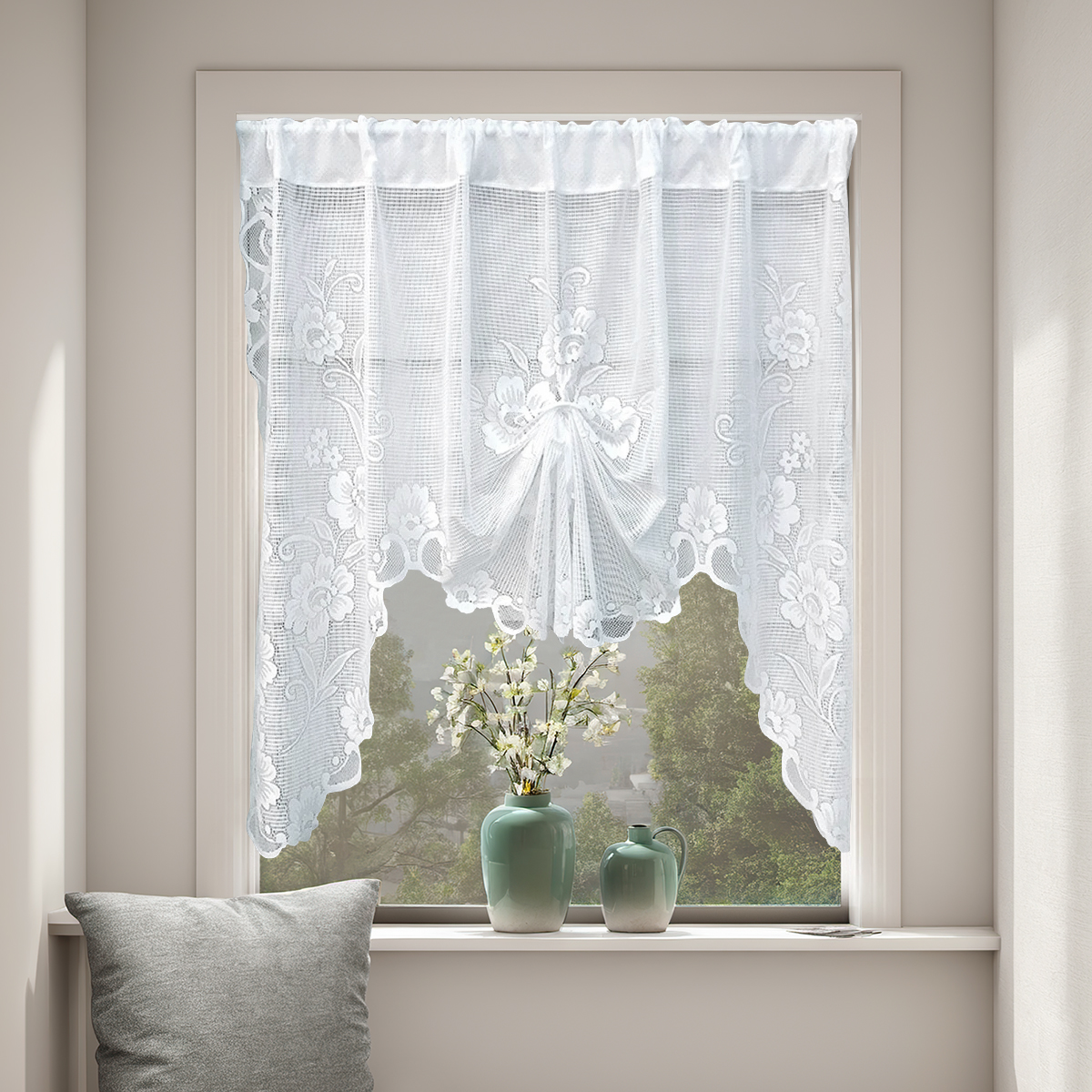 Cortina de encaje transparente, cortina corta, cortinas japonesas para ventana, cortinas blancas decorativas para puerta de casa, ventana, cortina para ventana y hogar: 7*2,6