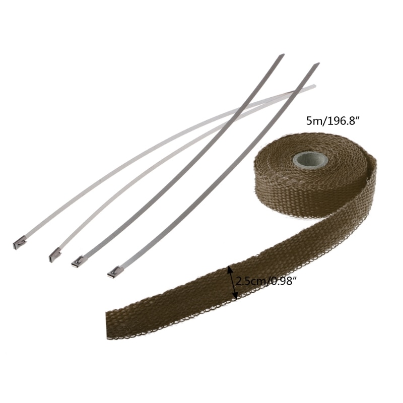 5M Car Motorcycle Turbo Manifold Heat Exhaust Wrap Tape Thermal Stainless Ties