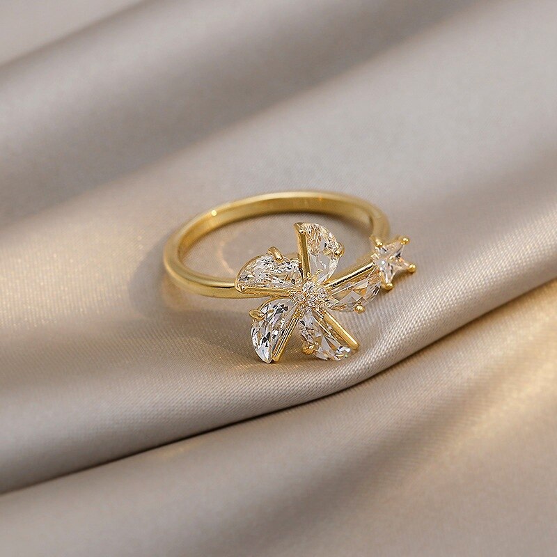 Cdjaime 2022 Draaibaar Anti Stress Angst Ring Windmolen Shape Golden Verstelbare Ringen Voor Vrouwen Mode-sieraden