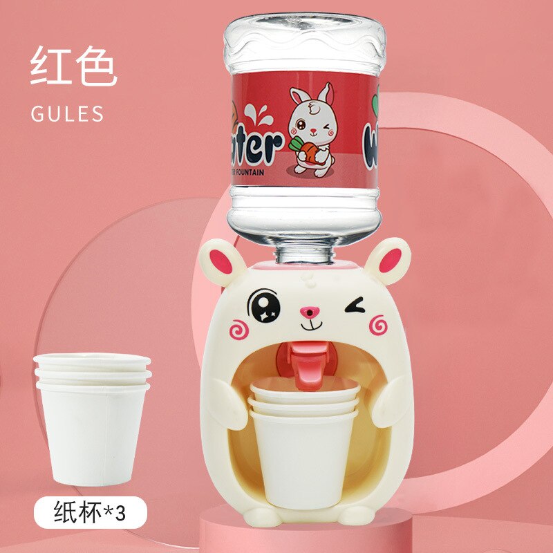 Mini Water Dispenser Simulation Appliance for Kids Cute Duck Rabbit Drinking Fountain with LED Water Cooler Juice Maker Machine: 1162B-Rabbit Red