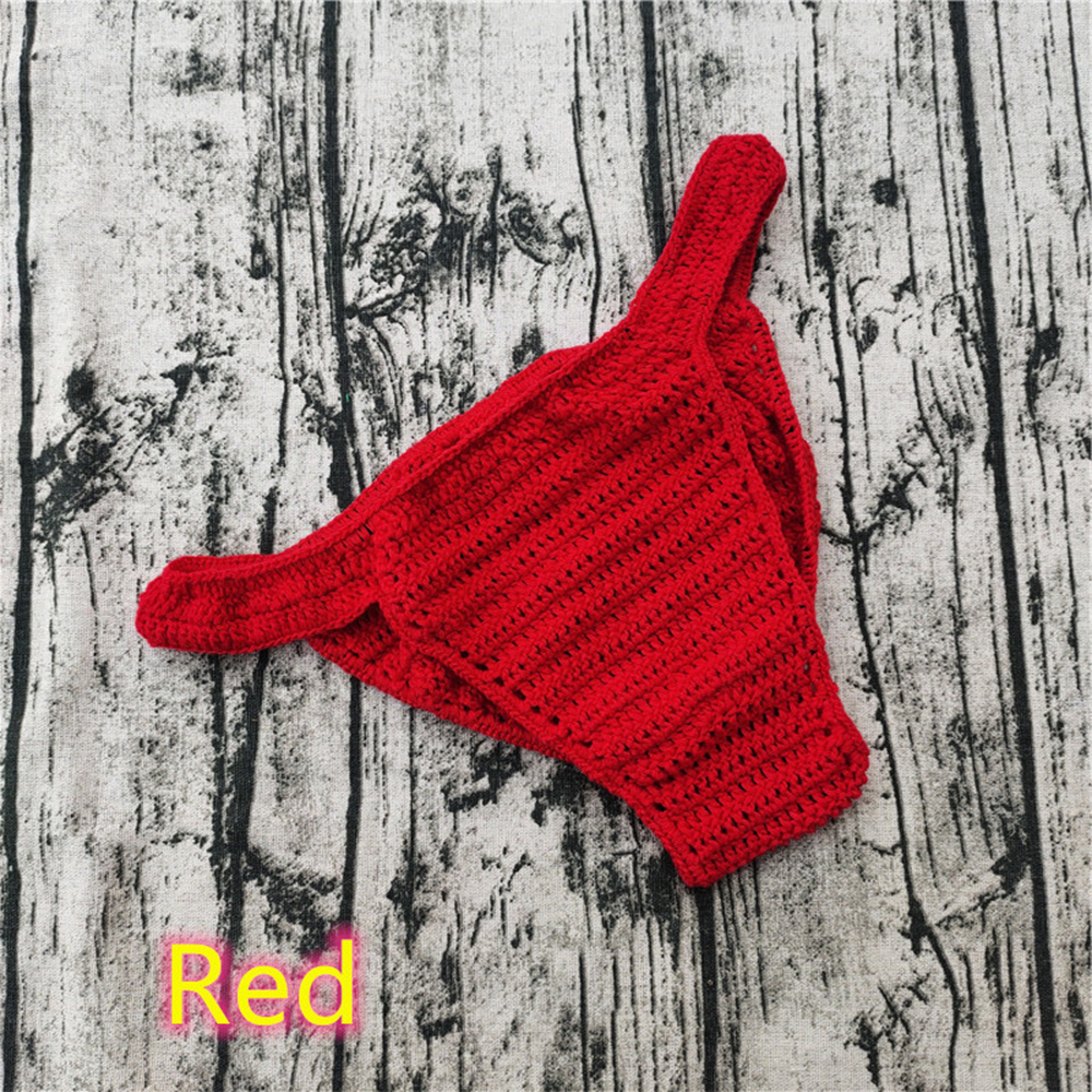hombres mujeres ropa interior transpirable mano Crochet tiro bajo natación tomar el sol masculino Boxers bragas calzoncillos: Rojo