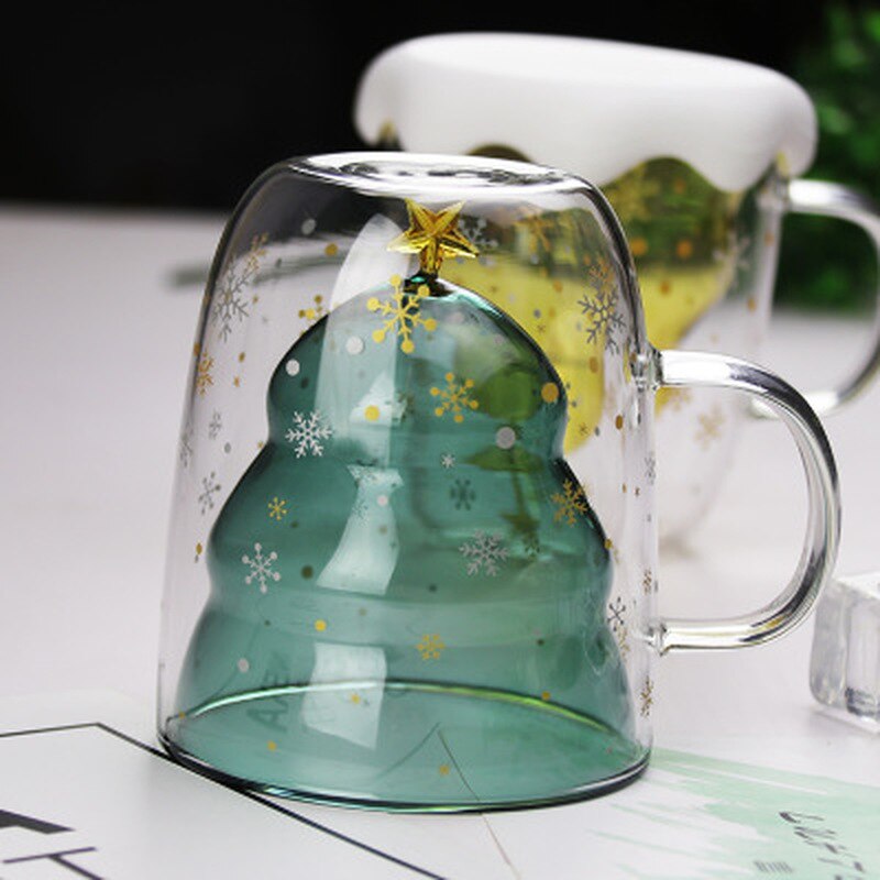 Julglas kopp julgran stjärna kopp hög temperatur mugg innovativ dubbel vatten kopp dubbel vägg kopp