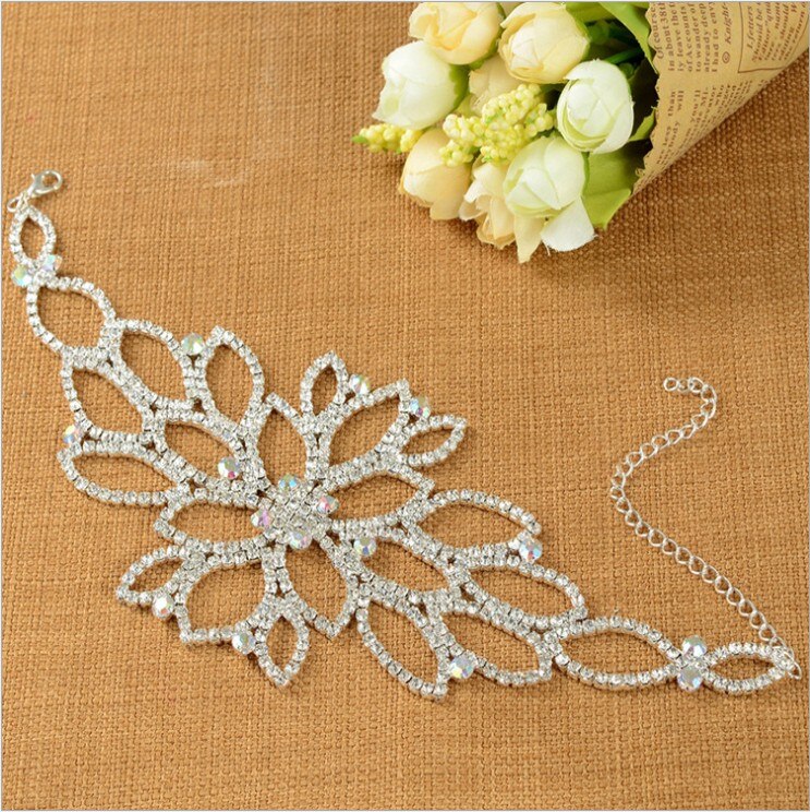 Luxus Blume strass braut armband ketten kristall armband schmuck arm kette hochzeit kleid zubehör armbänder für frauen