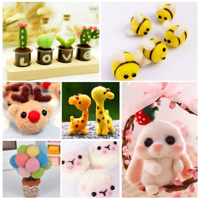 Handmade Needle Felting Starter Kit Roving Wool Set with Tool DIY Craft Material 87HA