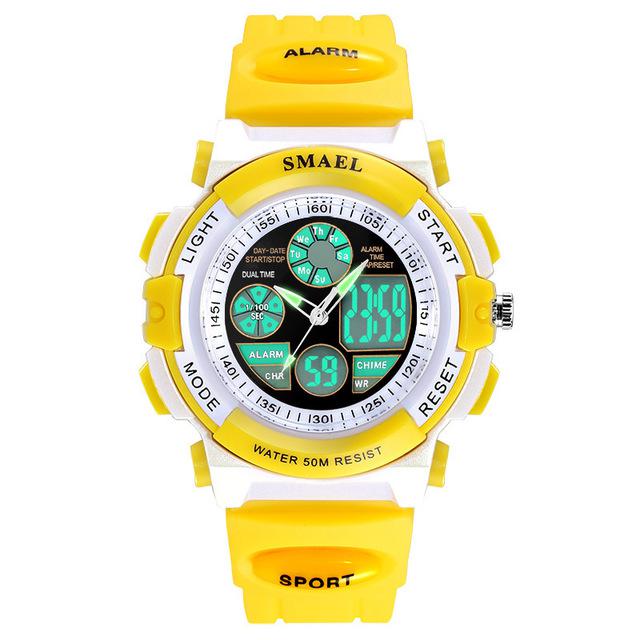 Mode Smael Top Kinderen Horloges Voor Meisjes Digitale Lcd 50m Waterdichte Horloges Led Student: Yellow Dual