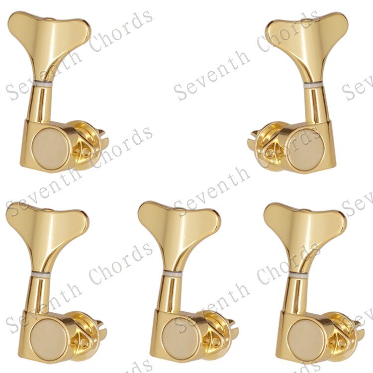 A Set 5 Pcs Bass Guitar String Tuning Pegs Tuners Machine Heads for 5 String Bass Replacement - Fish tail Buttons: Gold A Set of 1L4R
