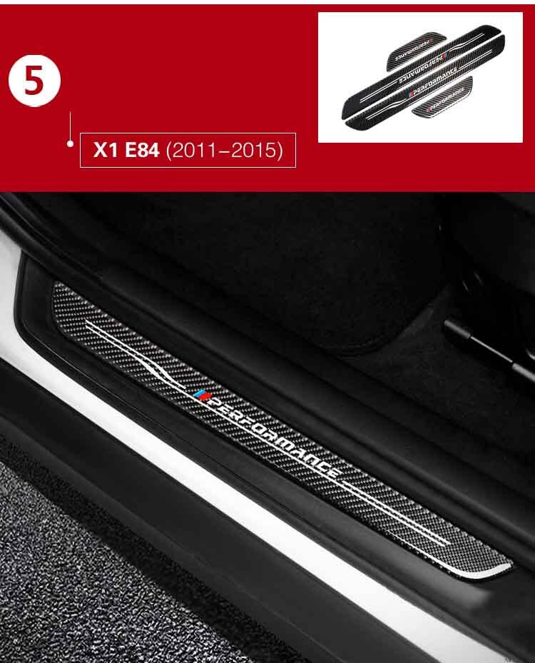 Umbral de puerta protectores de placa de desgaste de fibra de carbono de umbral de puerta s pegatinas para BMW F10 F30 F34 E70 X1 X5 X6 E90 E70 E71 Accesorios: X1 E84 2011-2015