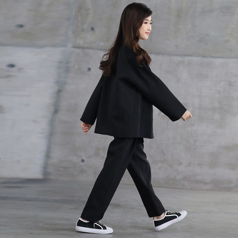 2022 novas crianças meninas meninos ternos coréia streetwear moda casual solto duplo breasted terno blazers jaqueta calça crianças adolescente