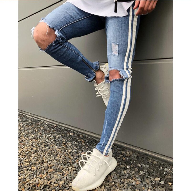 Jean déchiré au genou pour hommes, pantalon Slim de Sport en denim