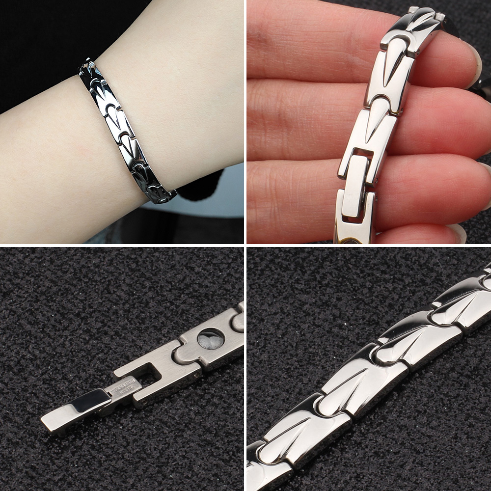 FINE4U B373 Health Germanium Bracelet Male Stainless Steel Wrist Band Hand Chain Bracelet for Men Women Energy Bracelets