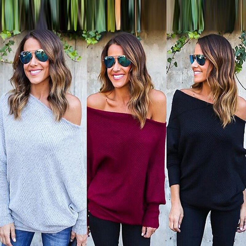 Damegenser off the shoulder genser baggy genser dame topper o-hals chunky strikket oversize genser damegenser