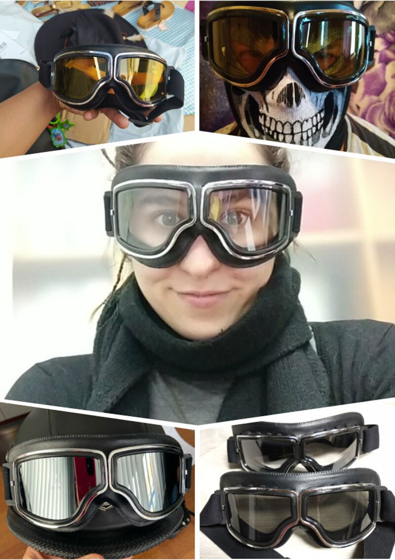 retro Motorrad Brille Gläser Jahrgang Motorrad Brille draussen-Sport Leder für Harley Flieger Gläser Sonnenbrille