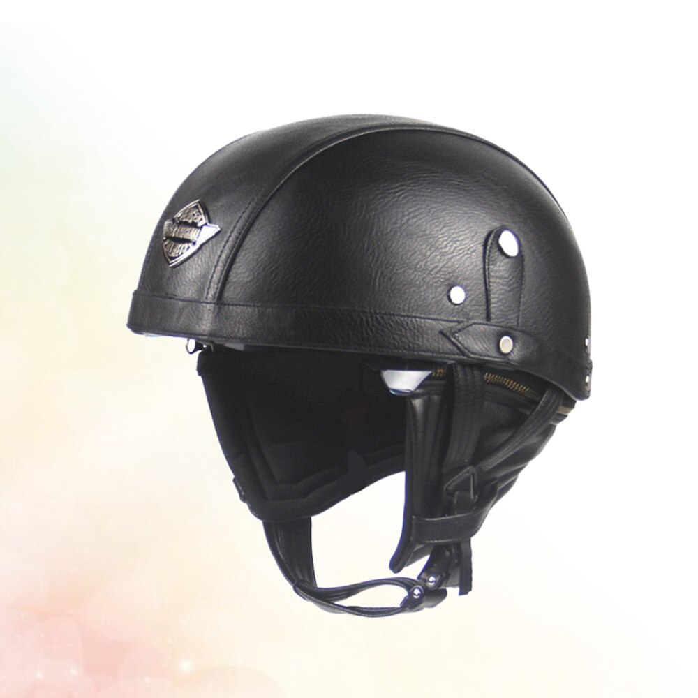 1PC Helmet Practical Durable Safety Retro PU Leather Motorcycle Protective Cap for Cycling Outdoor: Black