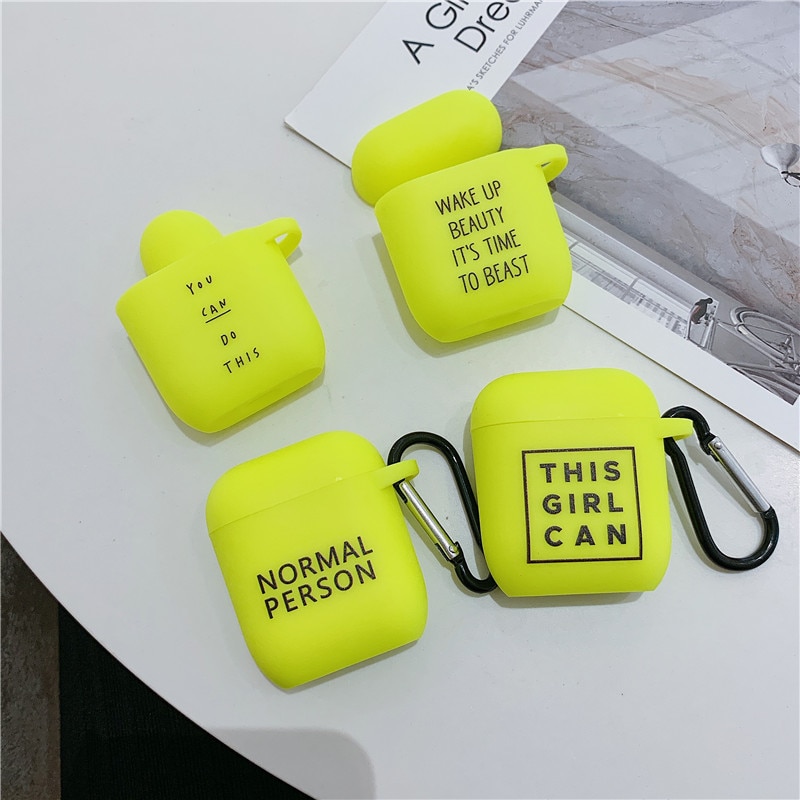 Fluorescent color Simple letter For Airpods Case Cute cartoon Bluetooth Earphone Protective Cover For Airpod 2 soft case