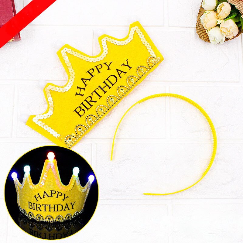 LED King Princess Prince Happy Birthday Paper Crown Hats Baby Shower Boy Girl Birthday Party Xmas Decorations Supplies Kids: 10