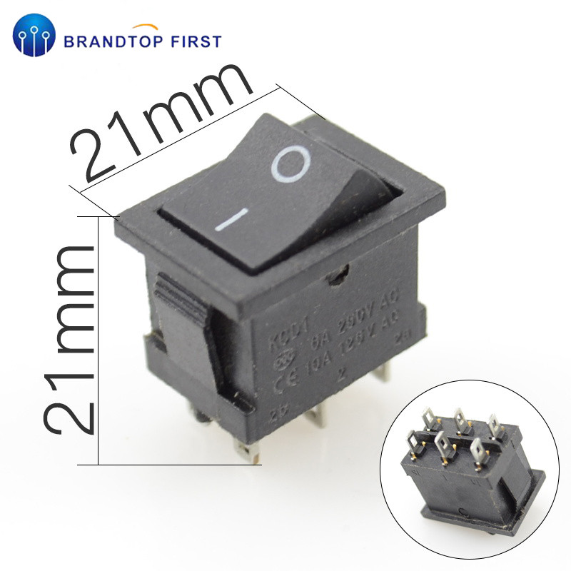 Ac 6a/250v 10a/125v 6 pin 21*15 mm 2 position 3 position boat rocker switch on off switch kcd 1 sort 21 x 15mm