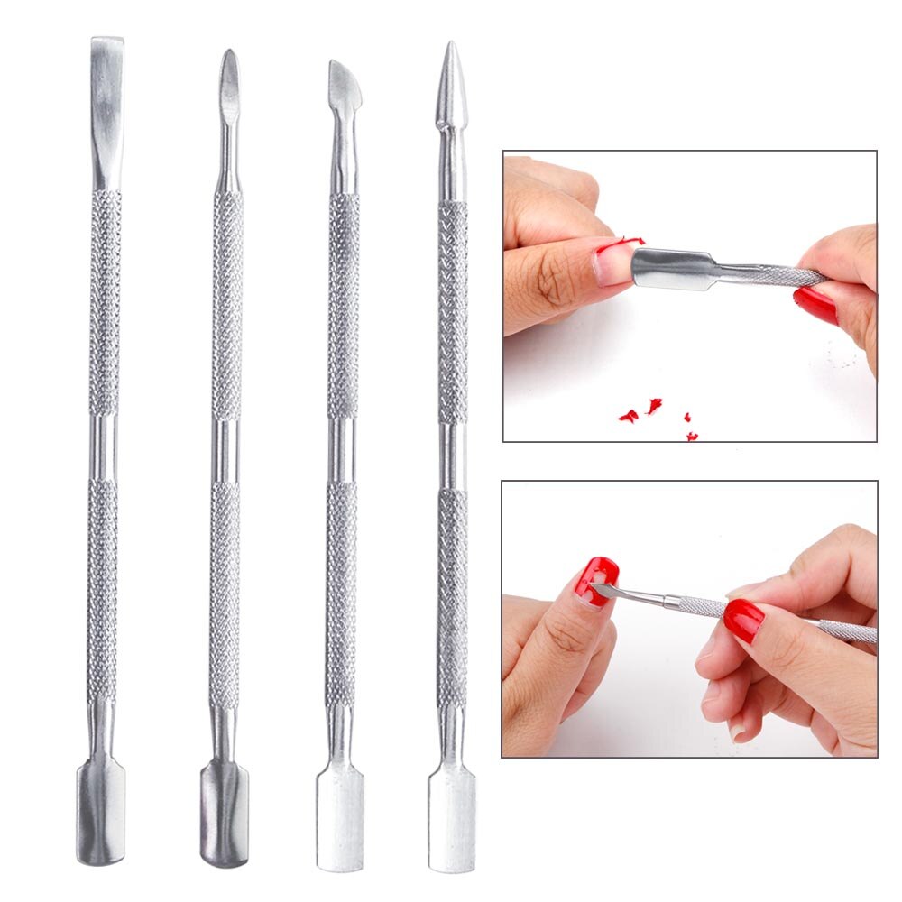 4 stks/partij Cuticle Rvs Nail Pusher Nail Art UV Gel Remover Manicure Pedicure Care Sets Cuticle Remover Pushers Gereedschap