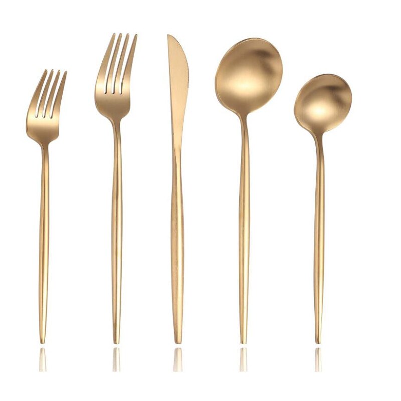 5 Stks/set Matte Rose Goud Zilver Ware Set 304 Roestvrij Staal Bestek Steak Mes Vork Lepel Dessertlepel Set