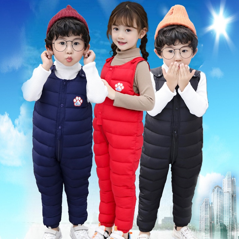 Vinter barn dun bomull haklappsbyxor för barn overall småbarn pojkar byxor varma bebis flickor byxor vattentäta byxor 1 5 år