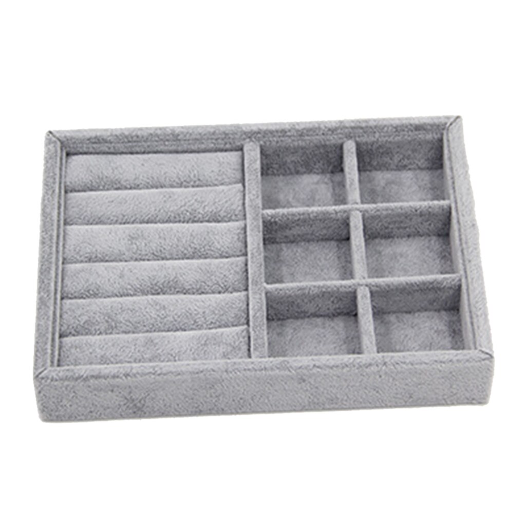Gray Velvet Stackable Jewelry Display Tray Case For Jewellery: Strip Grid