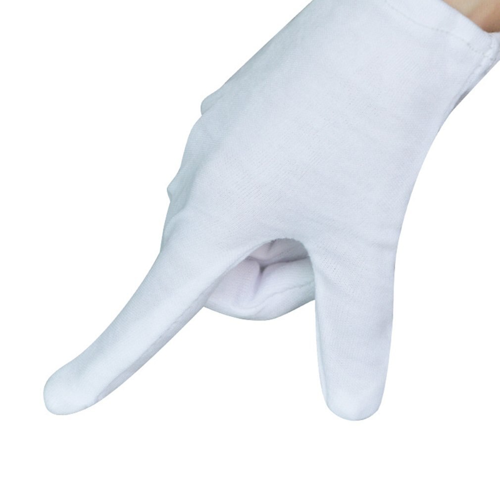 Guantes de protección para el trabajo, manoplas blancas de algodón, para joyería, reconocimiento, limpieza del hogar, jardinería, suministros de etiqueta, 12 pares