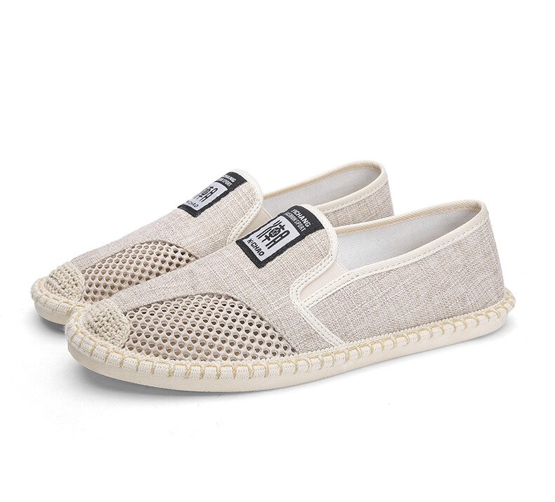 Chaussures d'été en maille respirante pour hommes, souliers de pêcheur décontractés, absorbant la sueur, chaussures de conduite en toile de lin à enfiler,: Beige / 39
