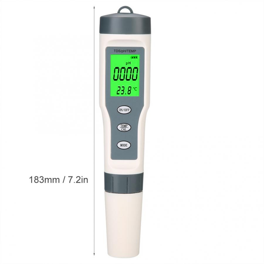 Fish Tank Water Residual Chlorine Portable Digital Water TDS Tester 3 In 1 Portable Digital TDS PH TEMP Meter Water