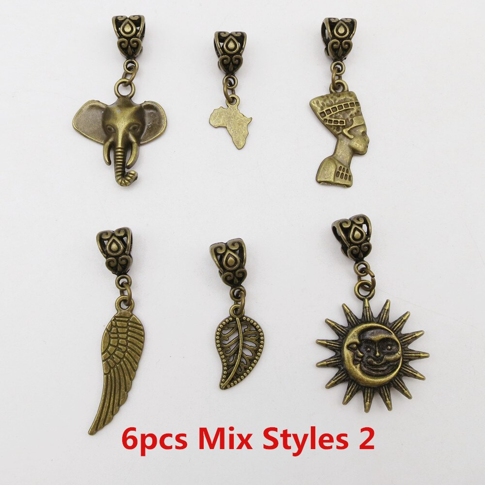6 Stks/pak Verschillende 6 Stijlen Viking Charms Haar Vlecht Dread Baard Dreadlock Kralen Manchetten Ringen Hoofddeksels Sieraden Voor Mannen Vrouwen: 6pcs Mix Styles 2