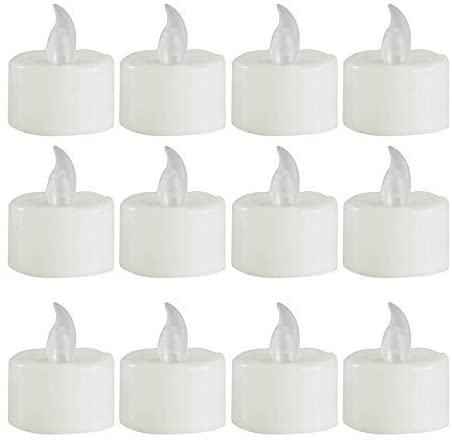 Pack of 12 LED Candles with Flickering Flame Amber, plastic, transparent, Pair 12