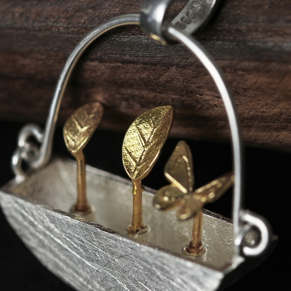 Lotus plezier echt 925 sterling zilver natuurlijke stijl handgemaakte fijne sieraden mijn kleine tuin hanger zonder ketting voor vrouwen