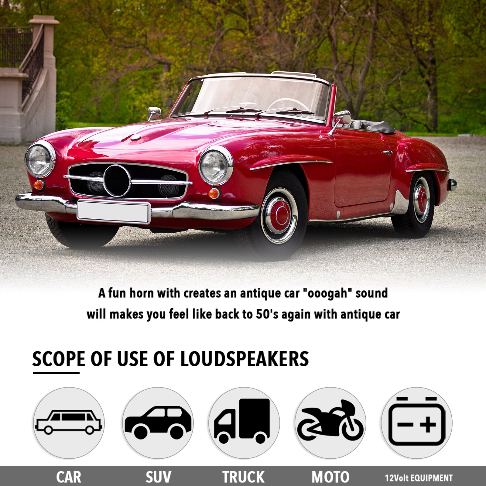 12V Vintage Retro Car Horn OO-GA Oogah Classical Horn For Universal Car Truck Boat Loud Sound Pressure Level 110DB