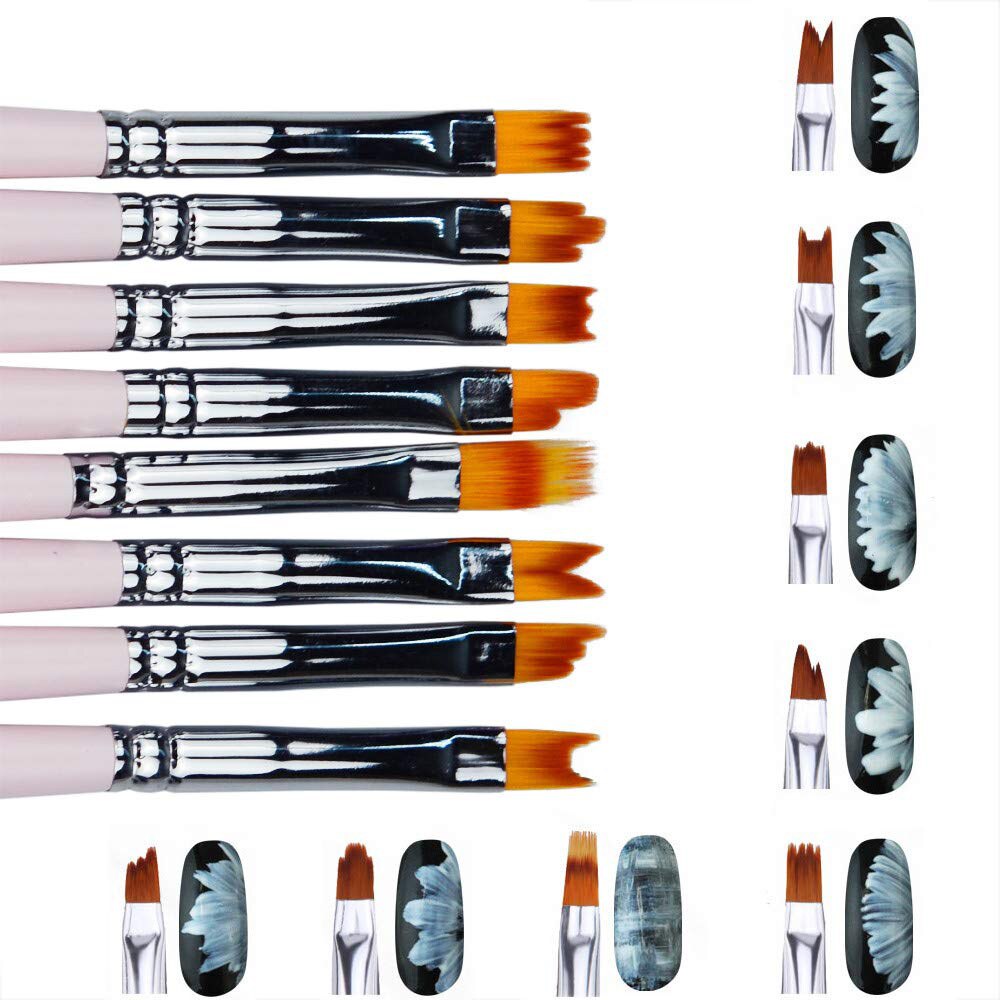 Pincel acrílico con mango de madera para manicura, pincel de dibujo de flores para pintura de uñas, 1/3/8 piezas