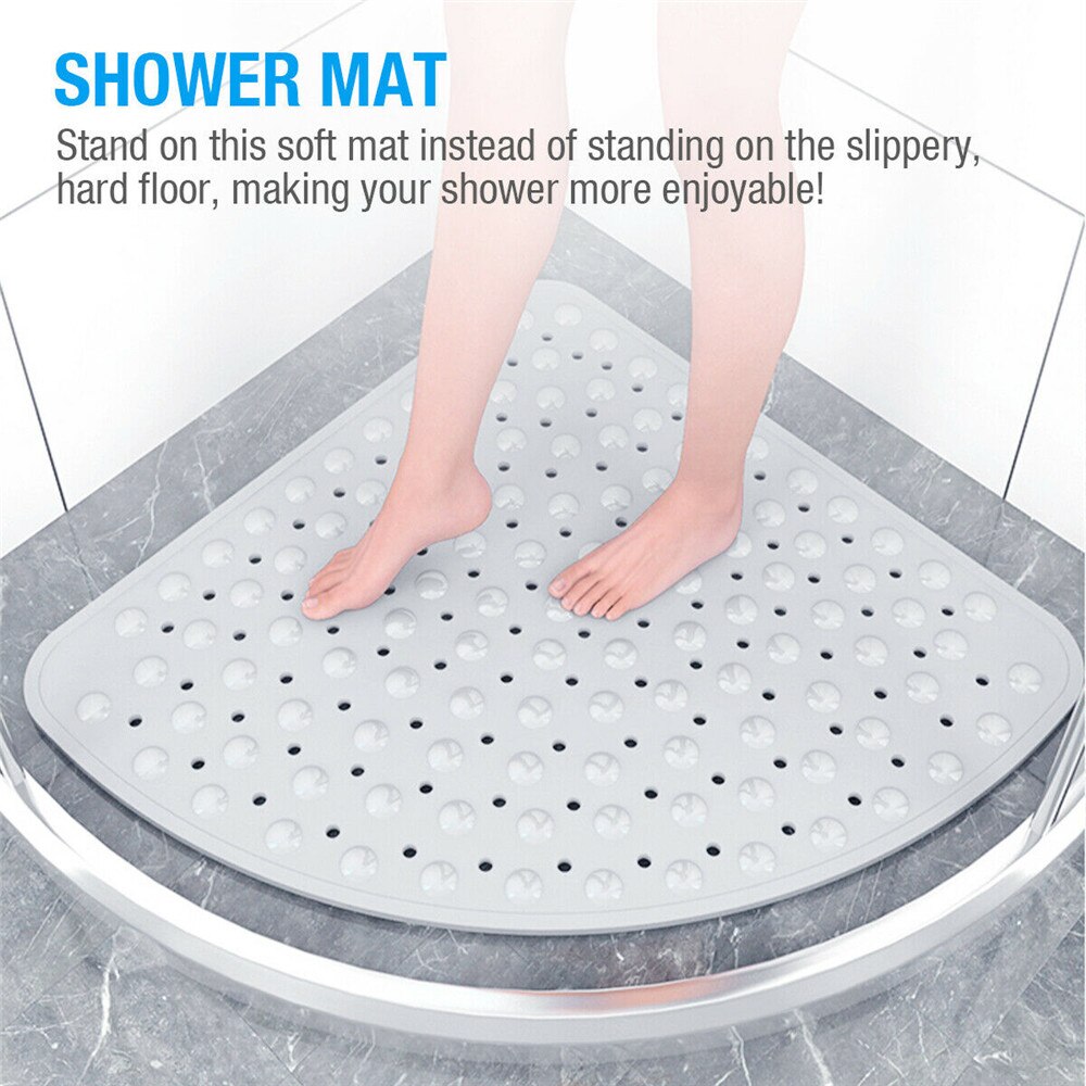 Bathroom Corner Shower Mat Sector Bath Mat Anti Slip No Smell Triangle Stand Up Bathmats Machine Washable Suction Cup Drain Hole