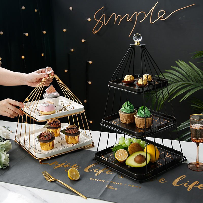 double layer fruit shelf three layer ceramic square plate cake food display shelf afternoon tea dessert tray rack