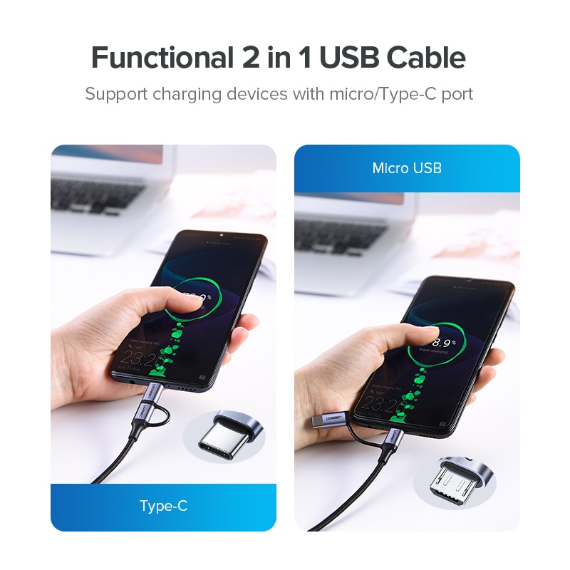 Ugreen USB Tipo di Cavo C per Samsung galassia S10 S9 2 in 1 Veloce micro Cavo di Ricarica USB Cavo Dati moble Del Telefono USB del Caricatore del Cavo