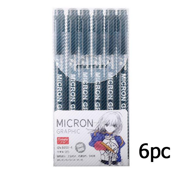 12pcs Different sizes Black Fineliner Waterproof Ink markers Pen for architect Sketching Drawing Brush pen art supplies: 6pcs