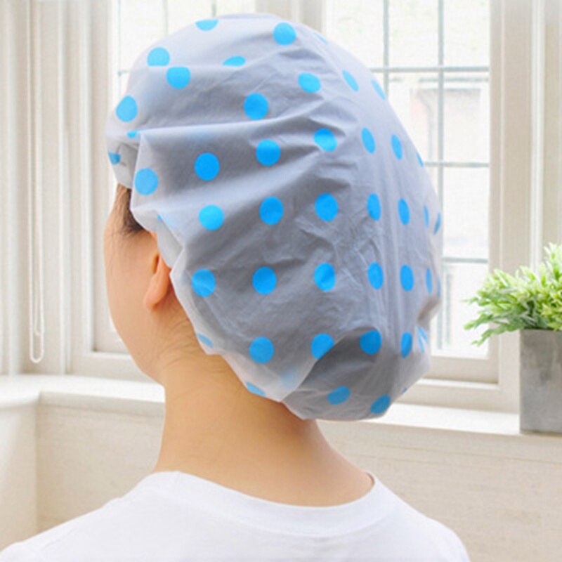 Cute dot vandtæt badehætte voksen type vask køkken røgetæt hat badehue med elastisk lys og nem at rengøre billig: Blå