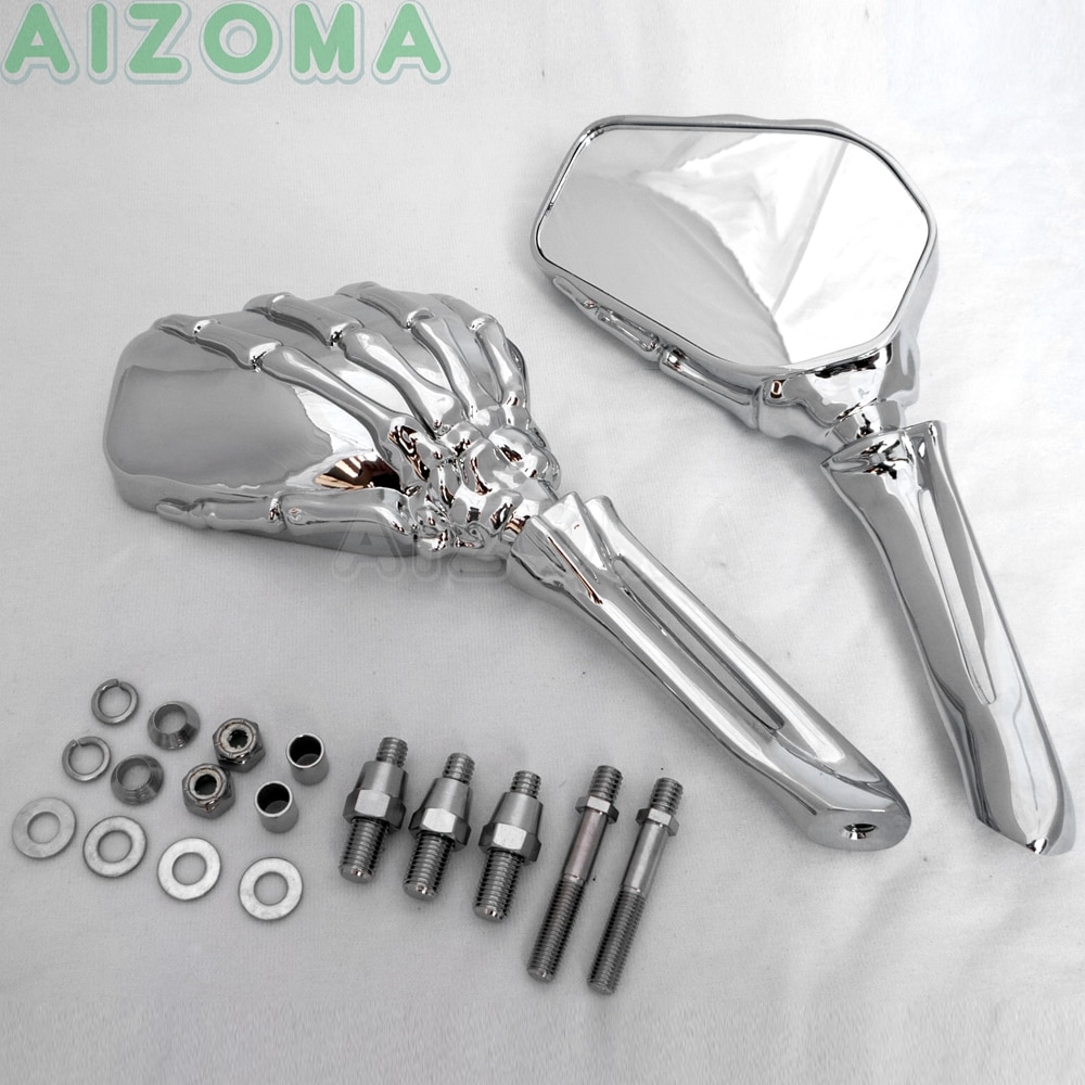 Chrome Motorcycle Rearview Mirror For Harley Sportster 883 Dyna Street Glide Custom Aluminum Skeleton Hand Claw Side Mirrors