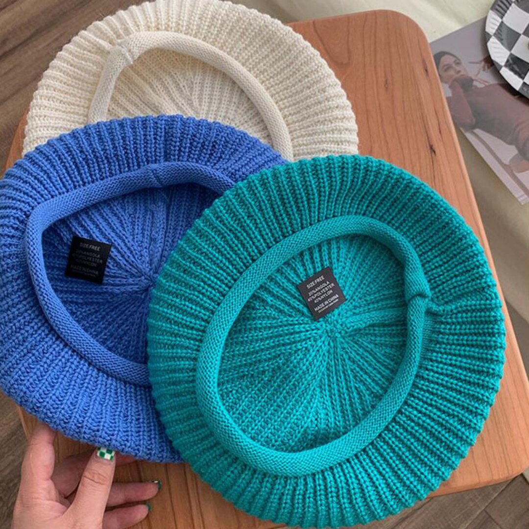 Autumn Winter Soft Knitted French Beret Women Female Solid Korean Knit Warm Berets Version Streetwear Painter Hat