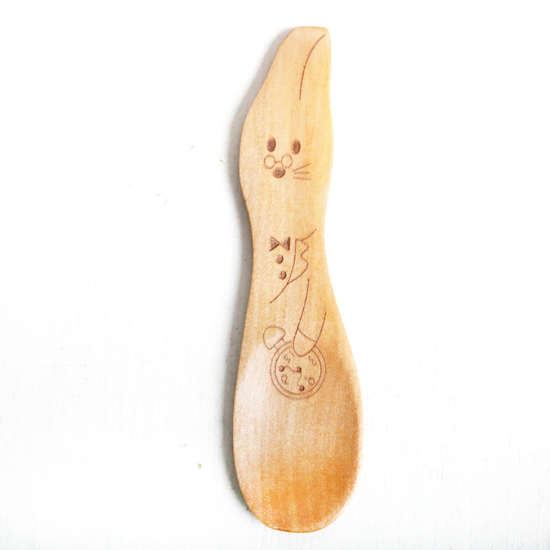 Cuchara de alimentación de dibujos animados para niños, cucharilla creativa de madera para comida infantil: 7