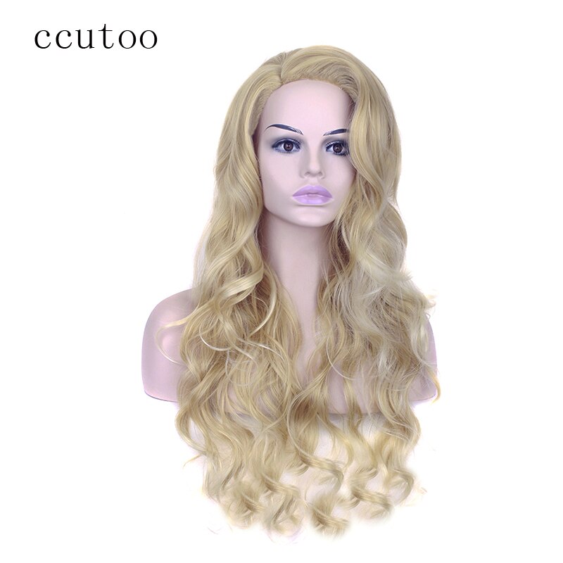 Ccutoo 70Cm Golden Blond Mix Golvend Lange Zijscheiding Styled Synthetische Pruik Vrouwen Haar Cosplay Volledige Pruiken Warmte weerstand Fiber